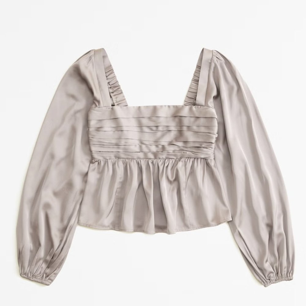 NWT Abercrombie & Fitch Beige Emerson Satin Long-Sleeve Top